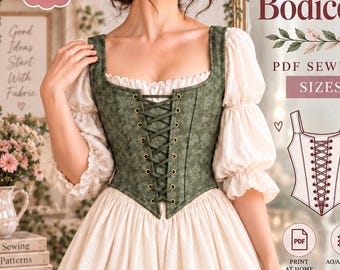 Cartamodello PDF per corpetto rinascimentale, top a corsetto, costume storico (stampabile a casa)