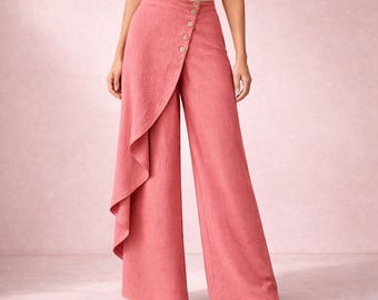 Boho Wrap Wide-Leg Pants PDF Sewing Pattern | Beginner-Friendly Linen Pants