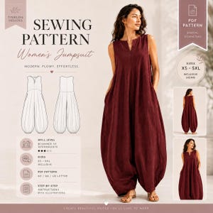 Women's Harem Jumpsuit Sewing Pattern, Oversized Balloon Leg, Sleeveless (PDF Download)