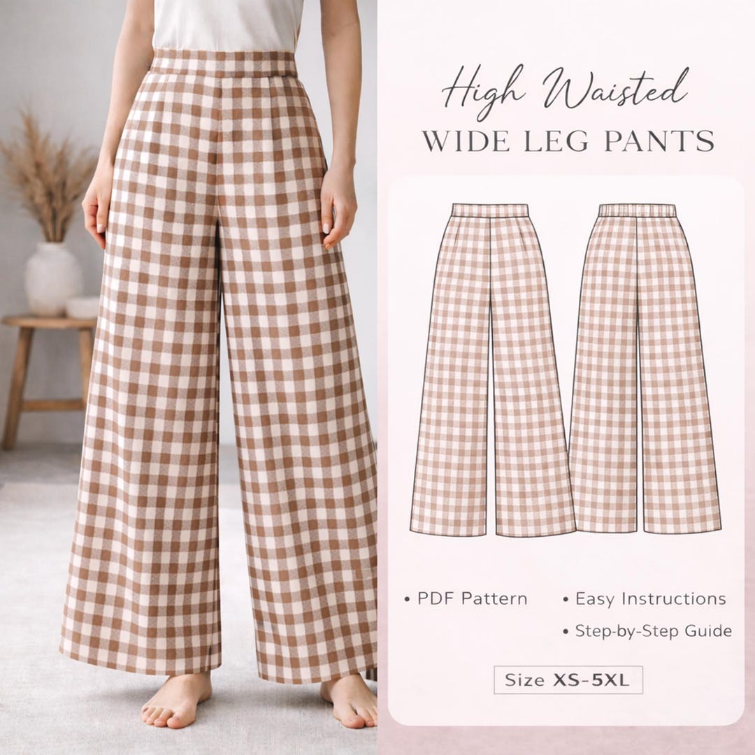 High Waisted Wide Leg Pants Sewing Pattern (PDF), Linen Trousers, Sizes ...