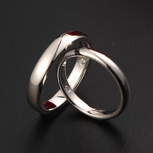 14K Gold Ruby Diamond Interlocking Ring Set