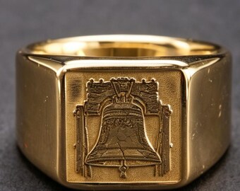 Liberty Bell Crack Texture 18K Gold Ring Vintage Literary Gift