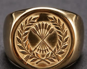 18K Gold American Seal Olive Branch Arrows Ring Unisex