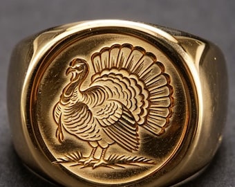 Platinum 950 Vintage Turkey Carved Ring Thanksgiving Memorial Women Daily