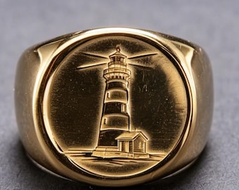 10K Gold American Coast Lighthouse Ring Vintage Nautical Gift for Couples