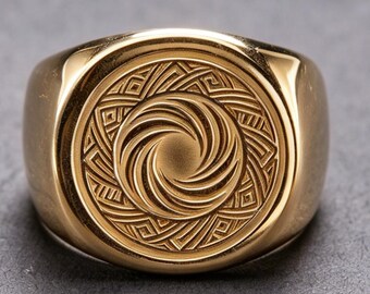 Native American Hopi Spiral Prophecy Ring 14K Gold Carved