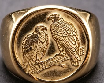American Eagle 10K Gold Ring Bold Bald Eagle Mens Gift Collection Band