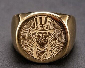 10K Uncle Sam Portrait Cameo Ring Vintage Biker Heavy Men Jewelry