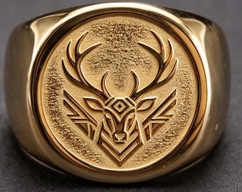10K Gold Ram Antler Totem Ring Native American Western Wildlife Jewelry