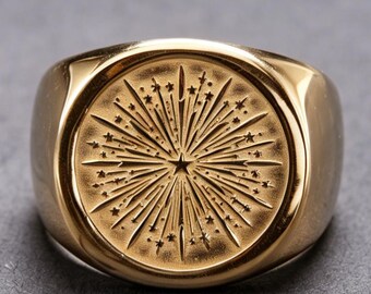 Independence Day Fireworks Pattern 18K Gold Ring Light Luxury