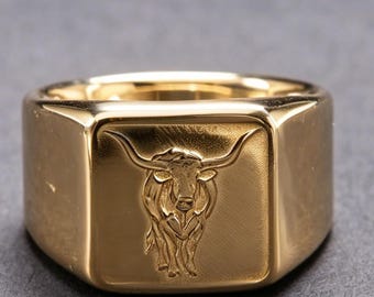 Texas Longhorn Skull Ring 18K Gold Western Unisex Jewelry