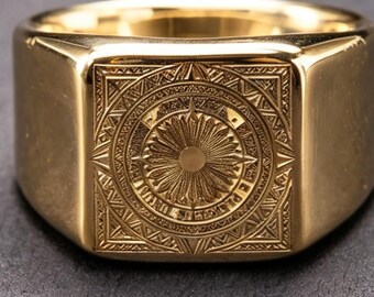 14K Gold Ring E Pluribus Unum Latin Motto Bald Eagle Band