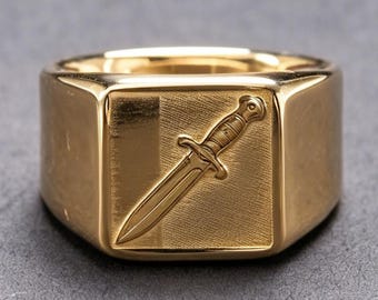 American Vintage Dagger Platinum 950 Ring Cold Lines Mens Collectible Index