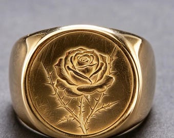 Vintage Thorn Red Rose 14K Gold Ring Anniversary Gift