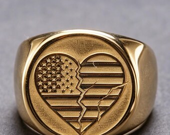 American Designer Broken Heart 14K Gold Ring Minimalist Daily Stackable