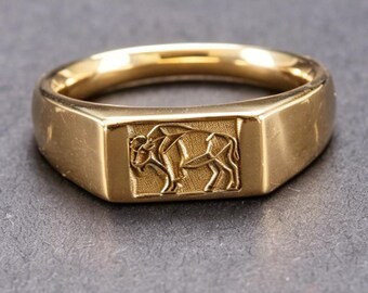 Handcrafted 18K Gold American Buffalo Relief Ring Mens Business Gift