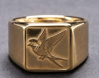 Platinum 950 Oldschool Sailor Swallow Ring Vintage Distressed Nautical Couple Band