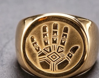 Vintage Navajo 10K Gold Handprint Ring Stackable Statement Band