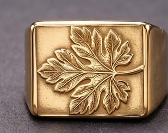 18K Gold Acanthus Leaf Ring Handmade Italian Honeysuckle Couple Gift