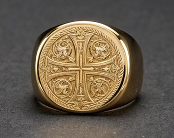 Medieval Genoa St George Cross 14K Gold Ring AU585 Couple Ring