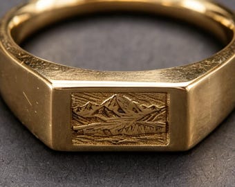 Alaska Glacier Ice Pattern Ring 18K Gold Unique Landscape Jewelry