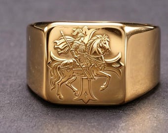 18K Gold Saint George Cross Ring Genoa Vintage Couple Jewelry
