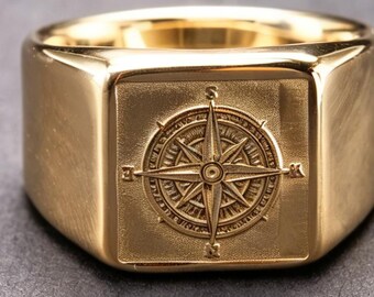 Vintage Nautical 14K Gold Compass Ring American Classic Signet