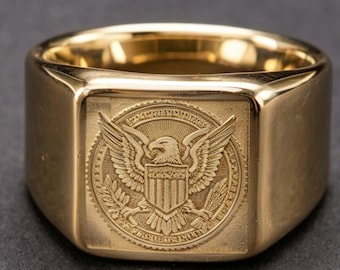 10K Gold Solid Bald Eagle Relief Ring Men's Gift Band