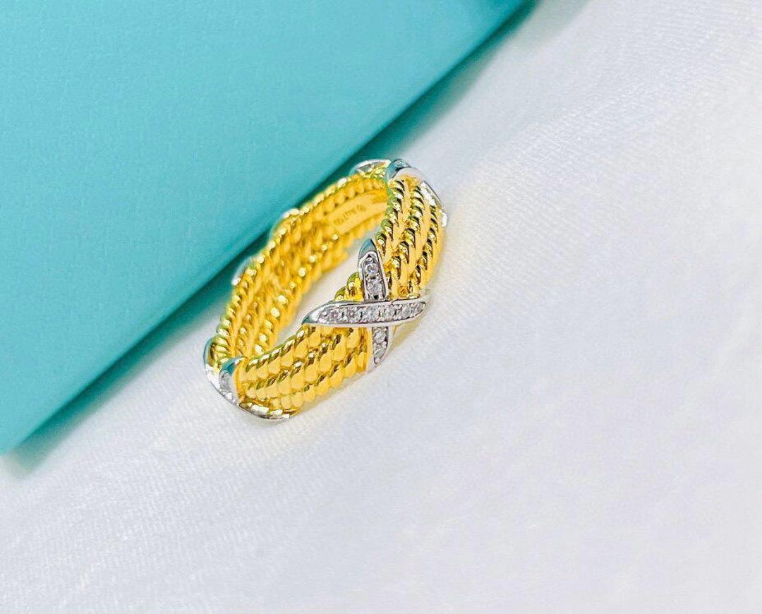 Diamond Ring Rope 14K Gold Twisted Rope Diamond Ring, Celtic Knot Eternity Band for Index ...