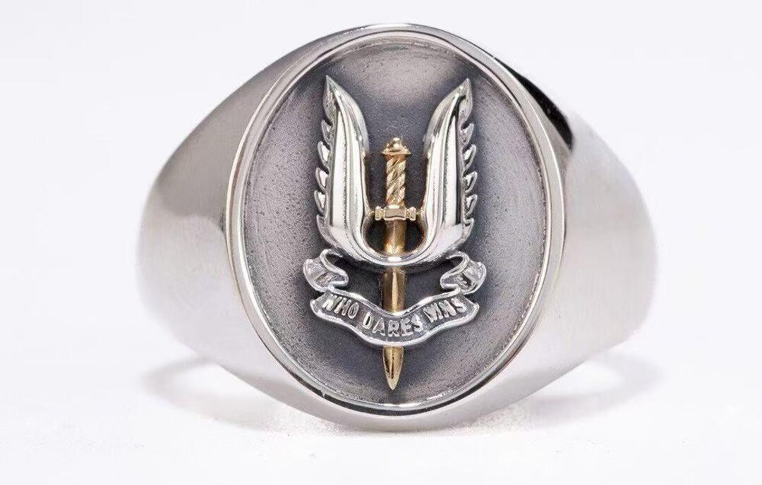 Sas Signet Rings 14K Gold British SAS Ring Classic Military Crest Vintage Mens Band ...