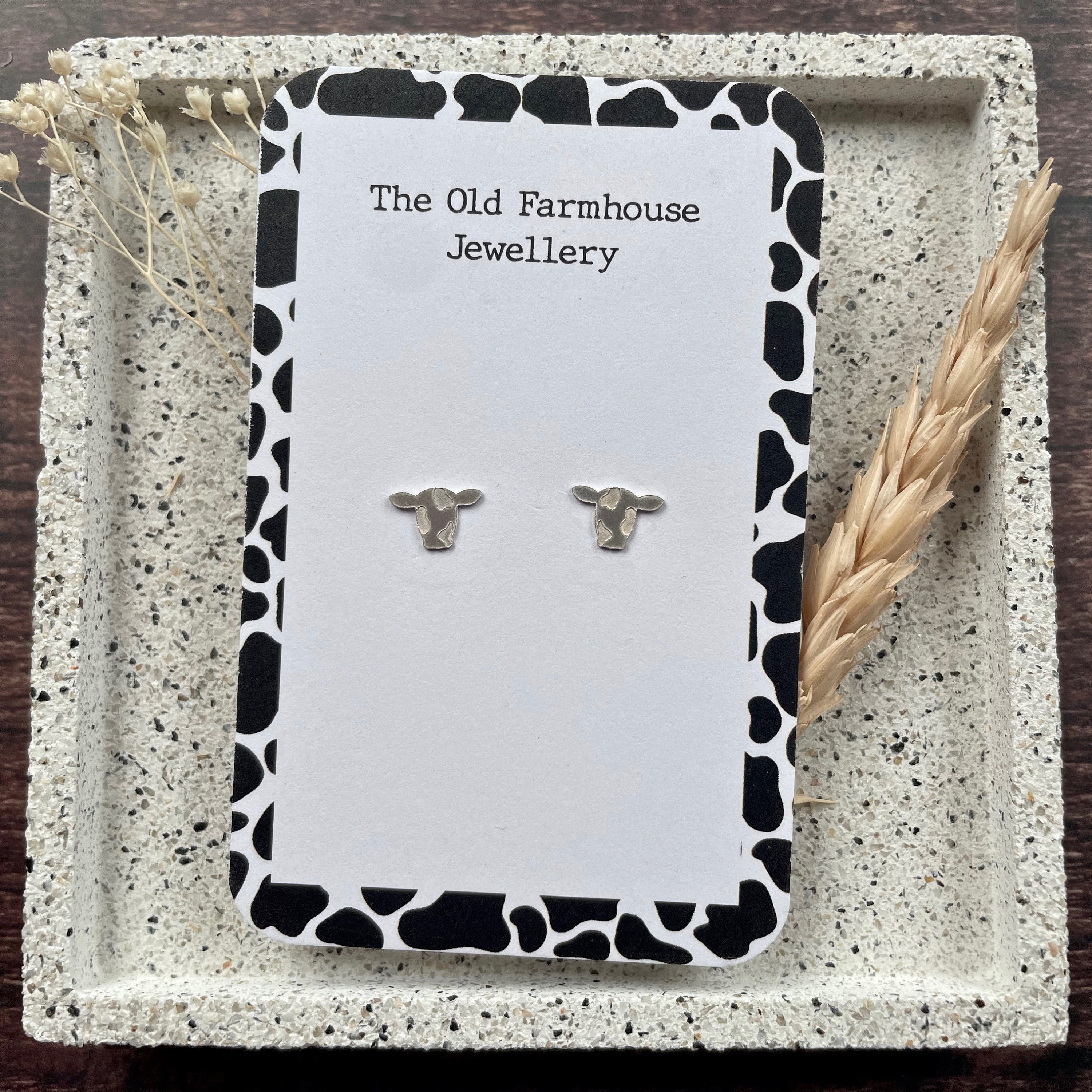 Cow Print Cow Head Mini Studs