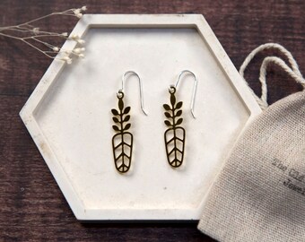 Planter Large Brass Charm Hook Earrings Sterling Silver