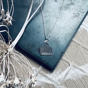 Cow Ear Tag Necklace| Sterling Silver | Personalised | Farmer | Cornish