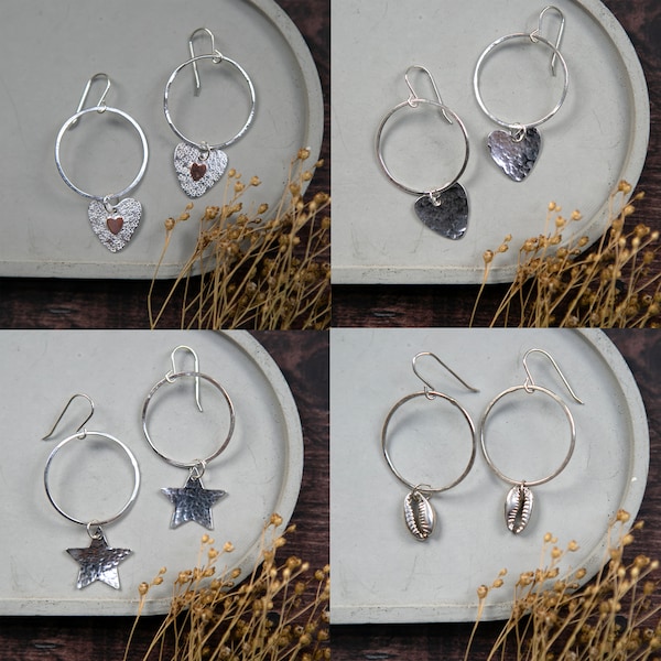 Hoop Charm Earrings Medium Charms | Sterling Silver | Heart | Star | Leaf | Flower | Shell