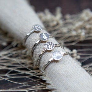 Natural Stamped Disc Rings | Sterling Silver