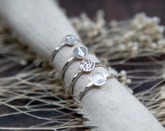 Natural Stamped Disc Rings | Sterling Silver