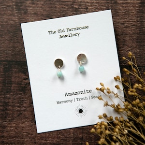 Sterling Silver Disc Stud Earrings | Semi-Precious 4mm Beads | Minimalist Style