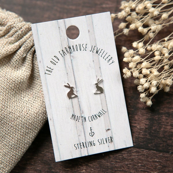 Hare Sterling Silver Mini Stud Earrings