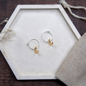 Moon Brass Charm Mini Hoop Earrings Sterling Silver
