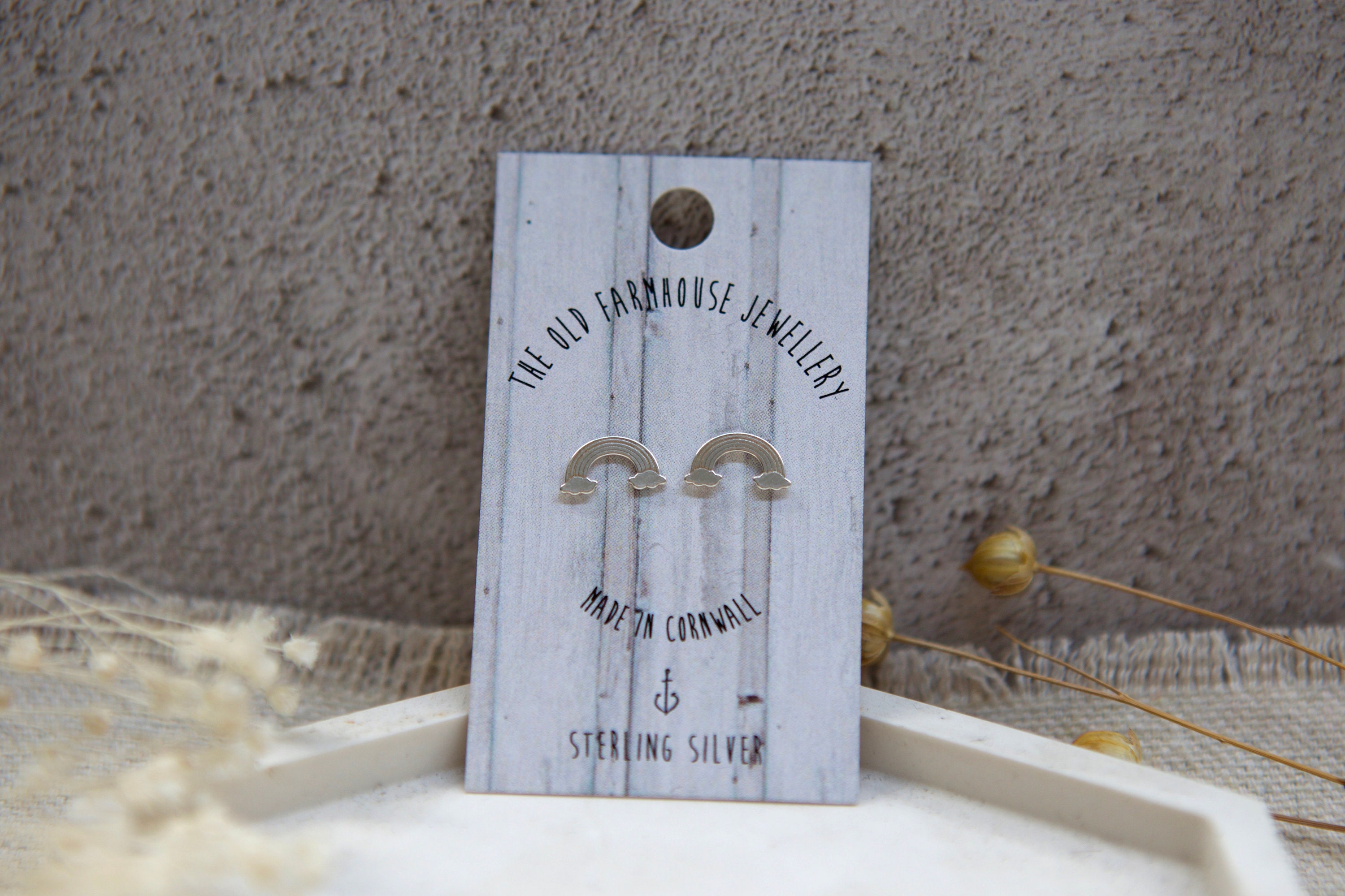 Orecchini a bottone in argento sterling e smalto con fiore arcobaleno - Italia