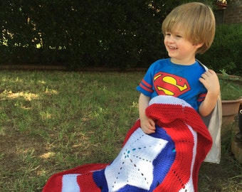 Superhero Crochet Pattern Baby Blanket Instant Download-Inspired by Captain America