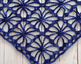 Handmade Crochet Bandana: Royal Blue Merino Wool Lace Scarf