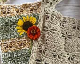 Crochet Pattern Butterfly Dragonfly Tote 2 Styles One Digital Download