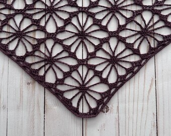 Crochet Bandana: Handmade Boho Lace Headcovering Modal and Cashmere Hand Dyed - Dark Coffee Brown