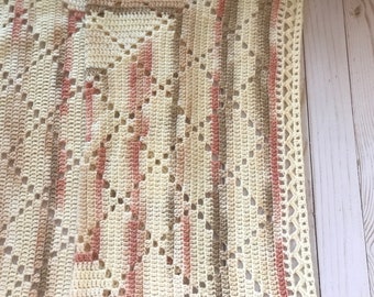 Handmade Blanket Baby Throw Soft Browns, Rose, and Antique Wite 35" Square Ready to Ship