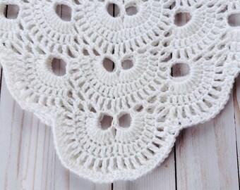 Handmade White Vintage Style Baby Blanket , Washable and Ready Made and Heirloom Quality