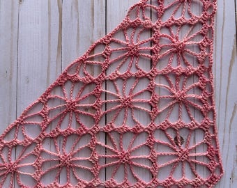 Handmade Glitter Crochet Bandana: Coral Pink Merino Wool Lace Scarf
