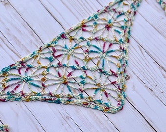 Crochet Head Scarf Handmade Boho Lace Headcovering