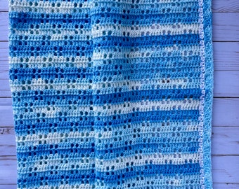 Handmade Blanket Baby Throw Soft Blues and Whites Ready to Ship