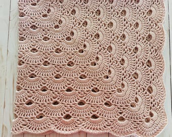 Handmade Blush Pink Vintage Style Baby Blanket , Washable and Ready Made